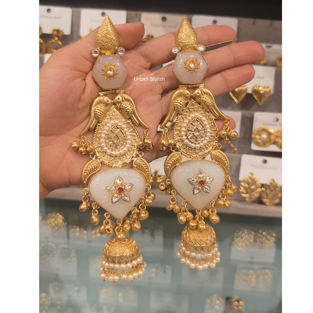 WHITE KASHMIRI EARRINGS