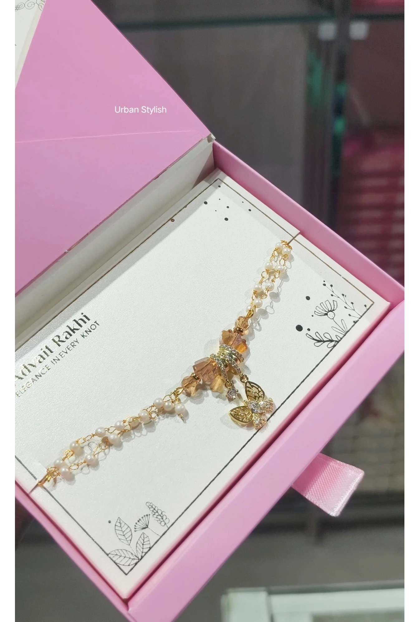 GOLDEN BUTTERFLY PEECH BRACELET RAKHI (1734)