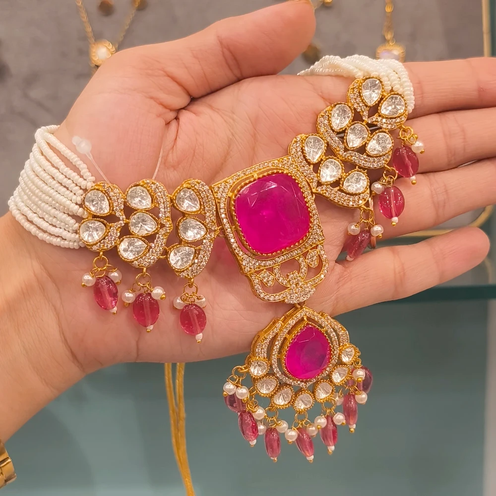 ERA MAGENTA MOISSANITE CHOCKER AND EARRINGS