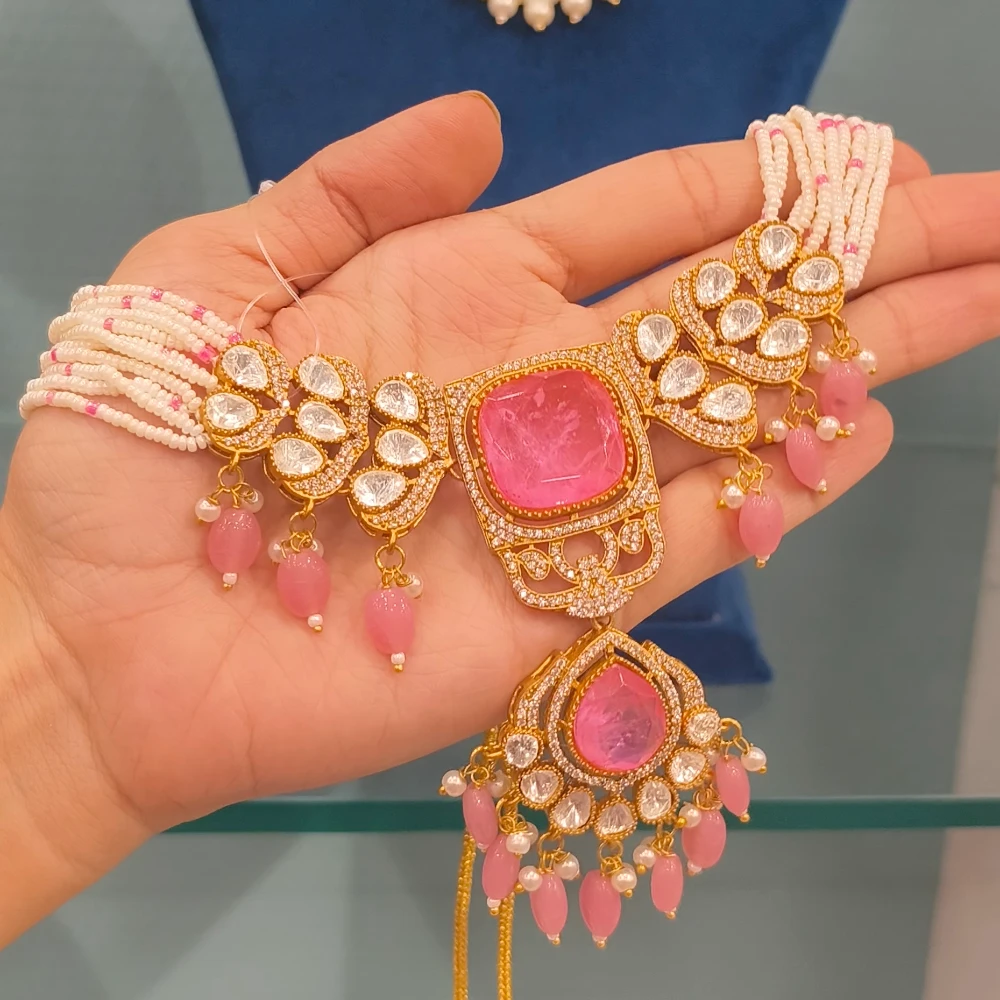 ERA PINK MOISSANITE CHOCKER AND EARRINGS