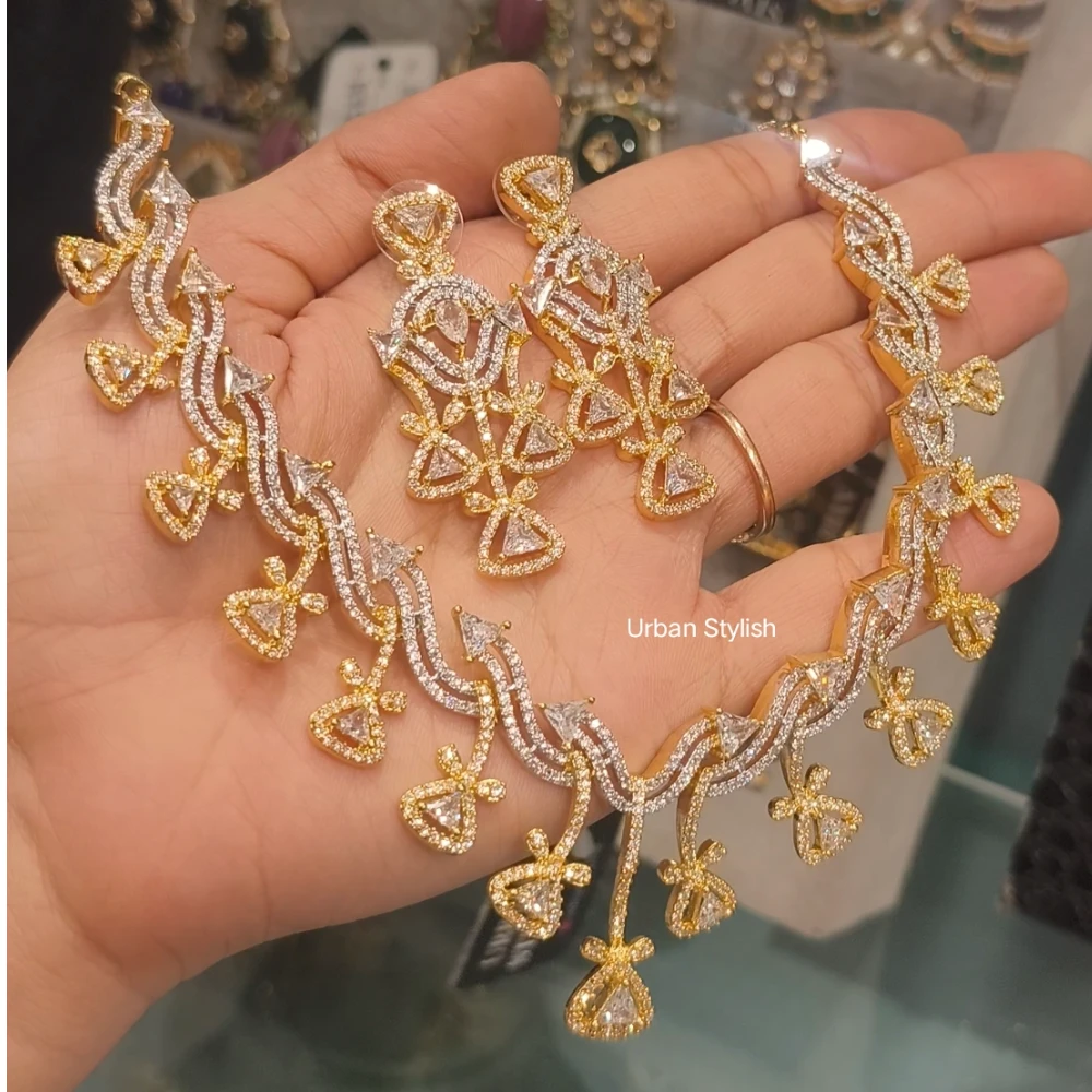 ALYA  AMERICAN DIAMOND NECKLACE WITH EARRINGS