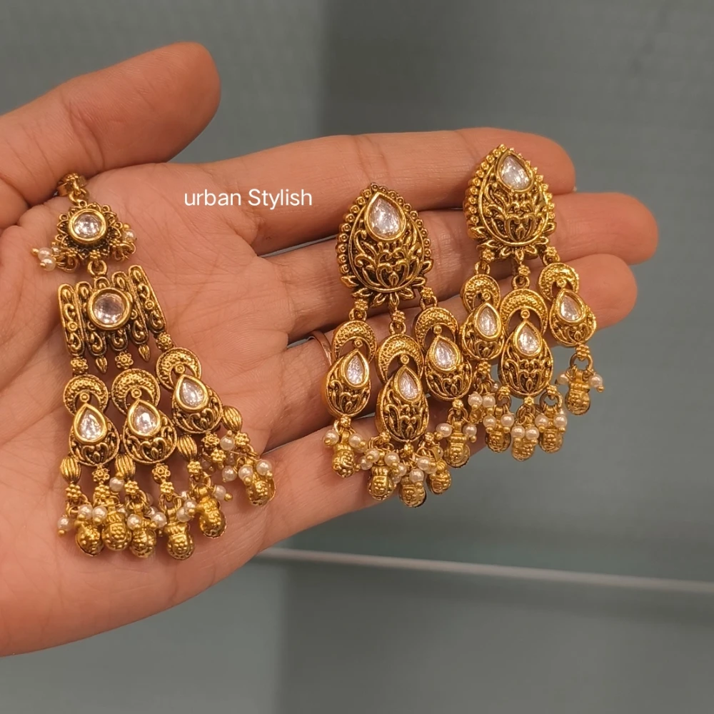 ZAYRA ANTIQUE GOLD PLATED NECKLACE WITH EARRINGS