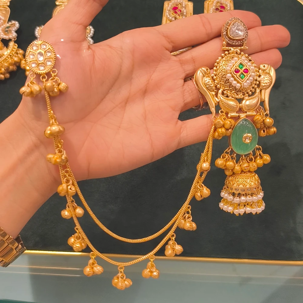 IMAN PACHI KUNDAN SEA GREEN KASHMIRI EARRINGS