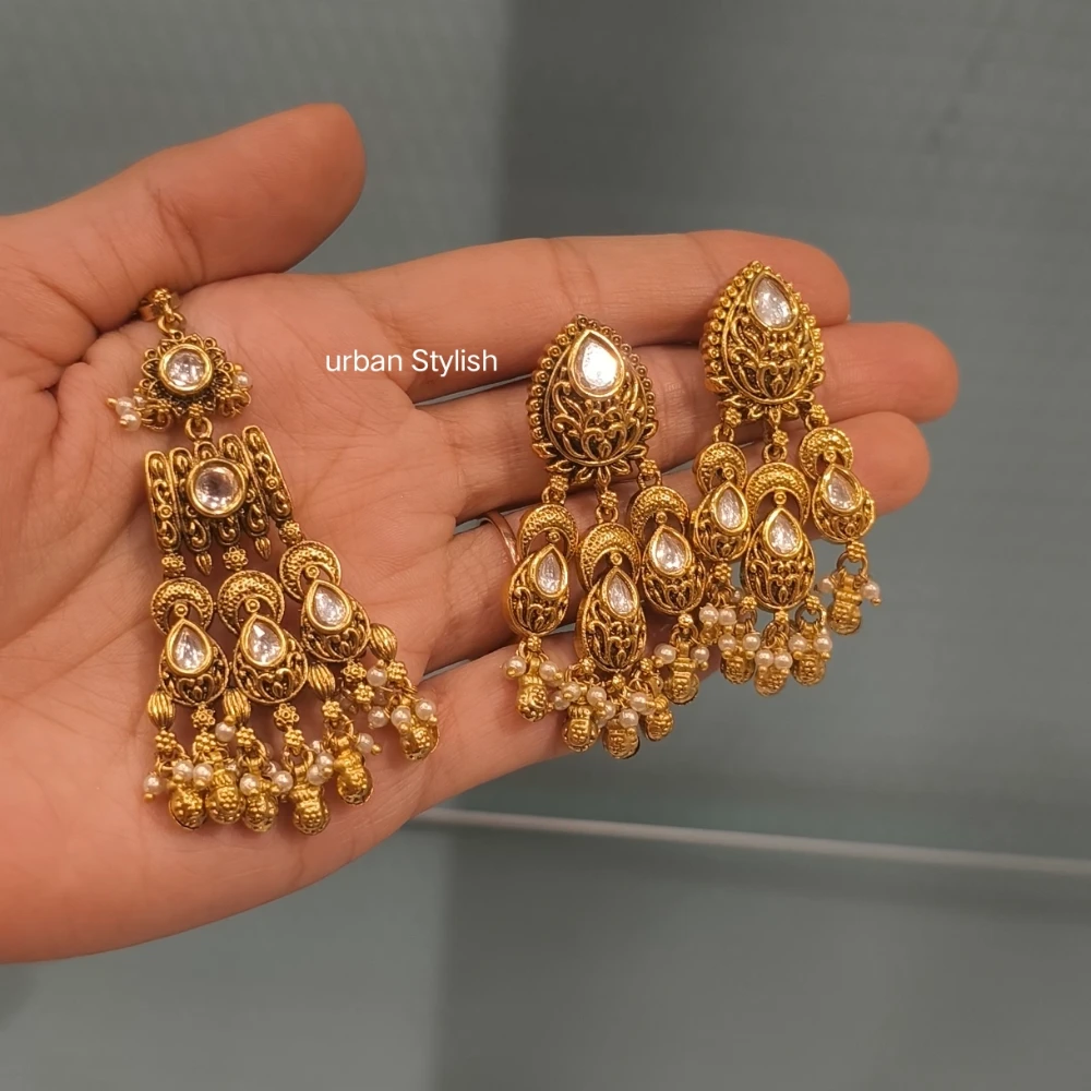 ZAYRA ANTIQUE GOLD PLATED NECKLACE WITH EARRINGS