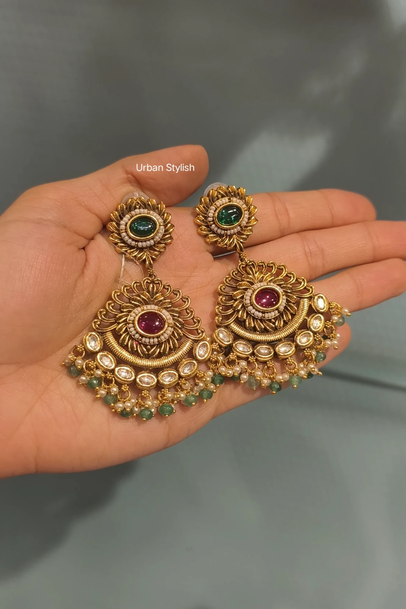 KHALID ANTIQUE GOLD PLATED EARRINGS