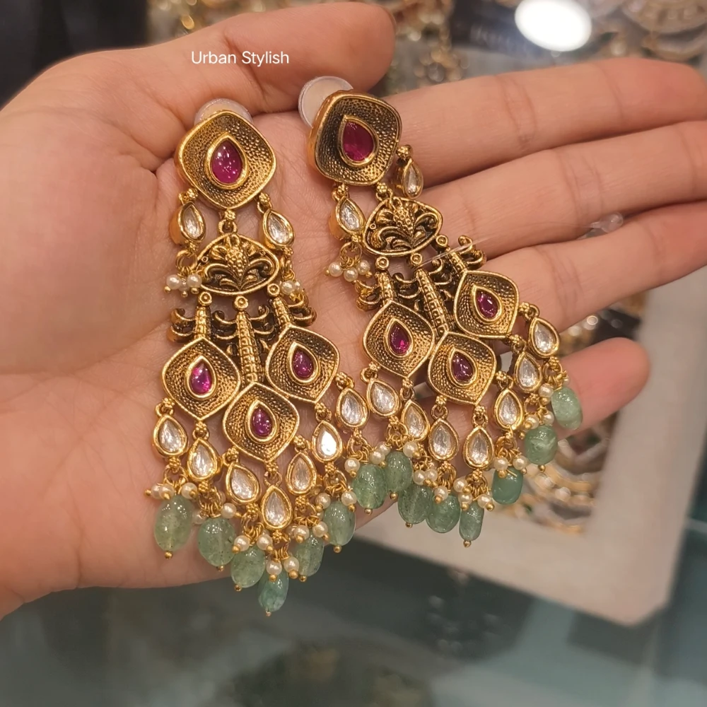 MARIYAM ANTIQUE GOLD PLATED EARRINGS