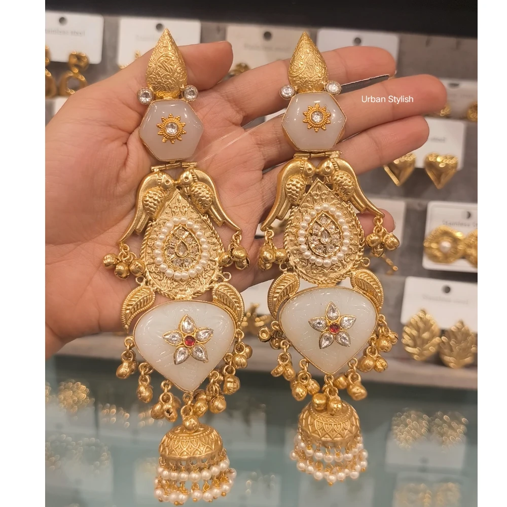 WHITE KASHMIRI EARRINGS