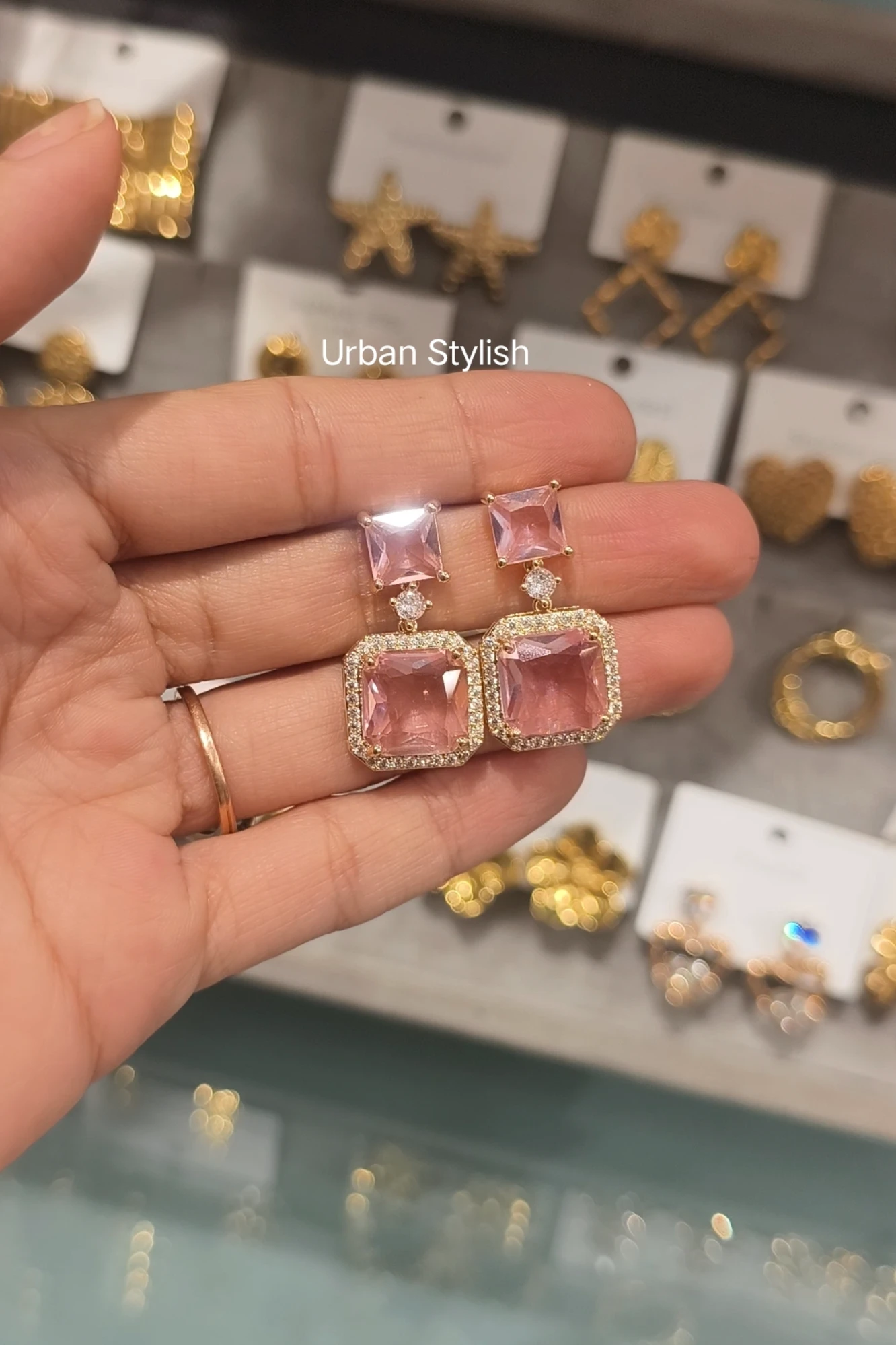 PINK STONE FANCY EARRINGS