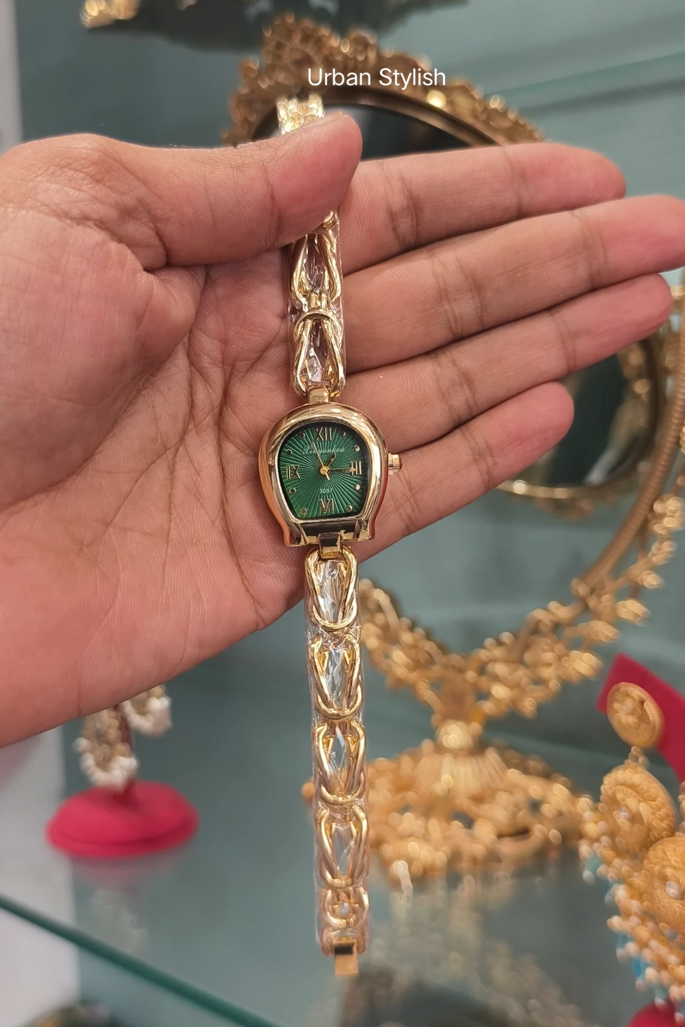 SOFIA GREEN GOLDEN FANCY WATCH (A16)