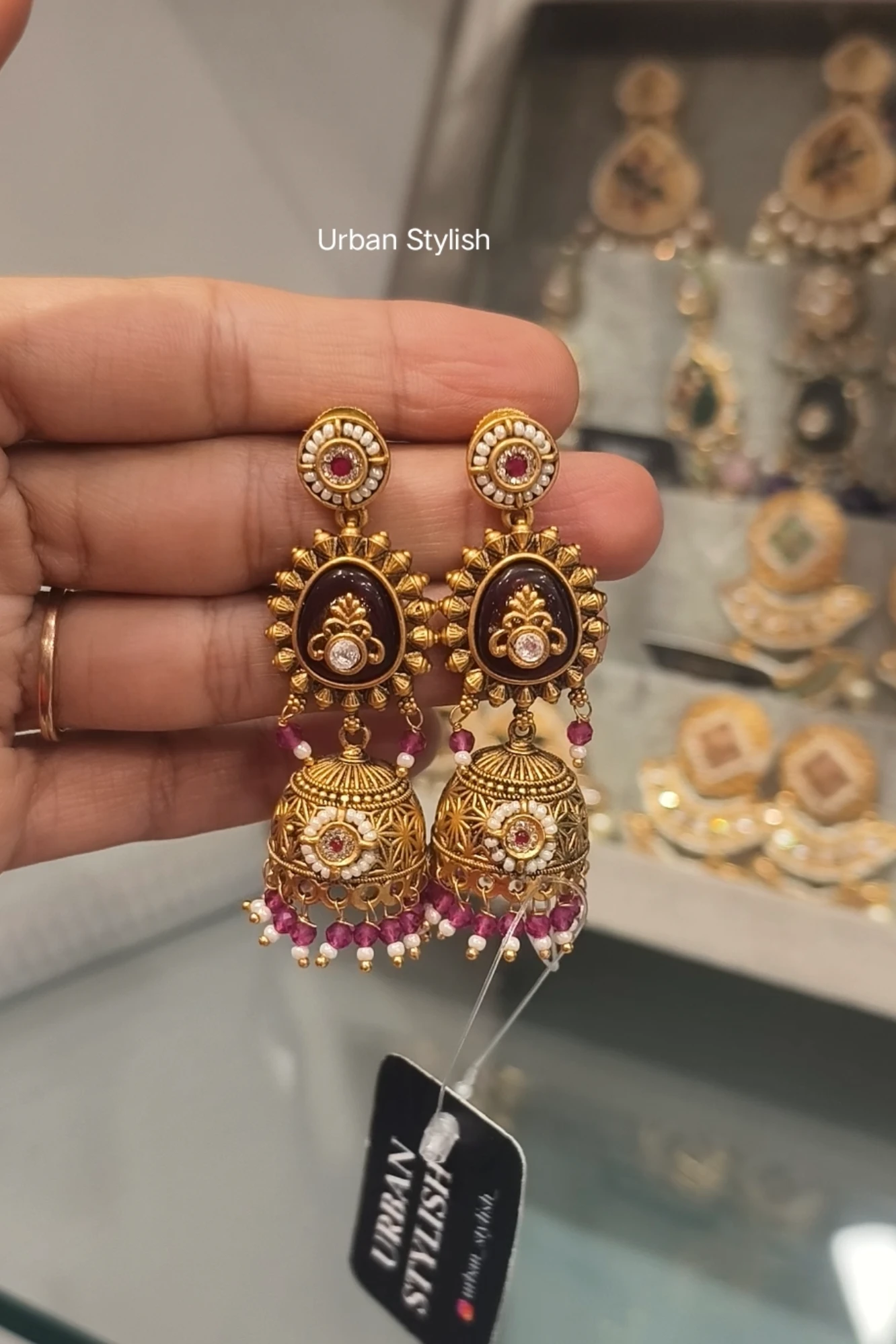 SAFINA ANTIQUE GOLD LOOK JHUMKI (9A)
