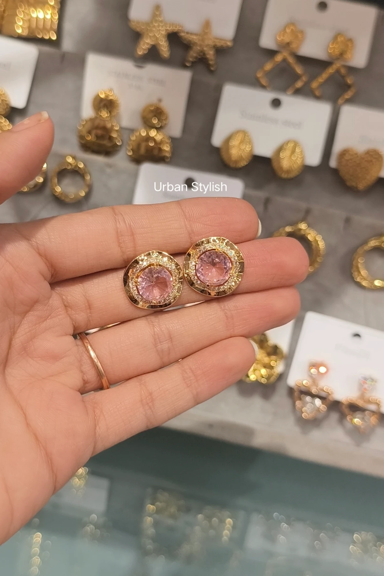 PINK STONE FANCY EARRINGS