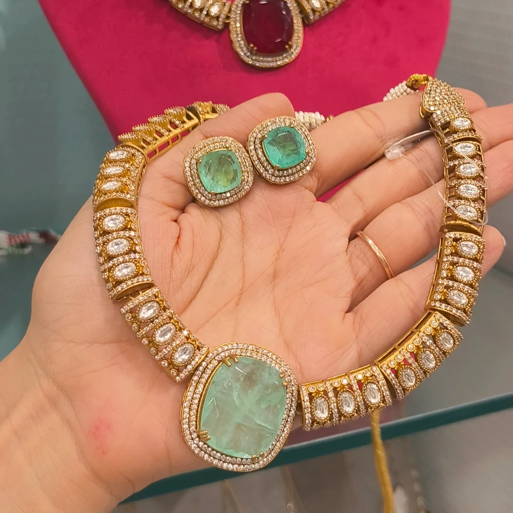 AZIZA SEA GREEN MOISSANITE  DOUBLET NECKLACE