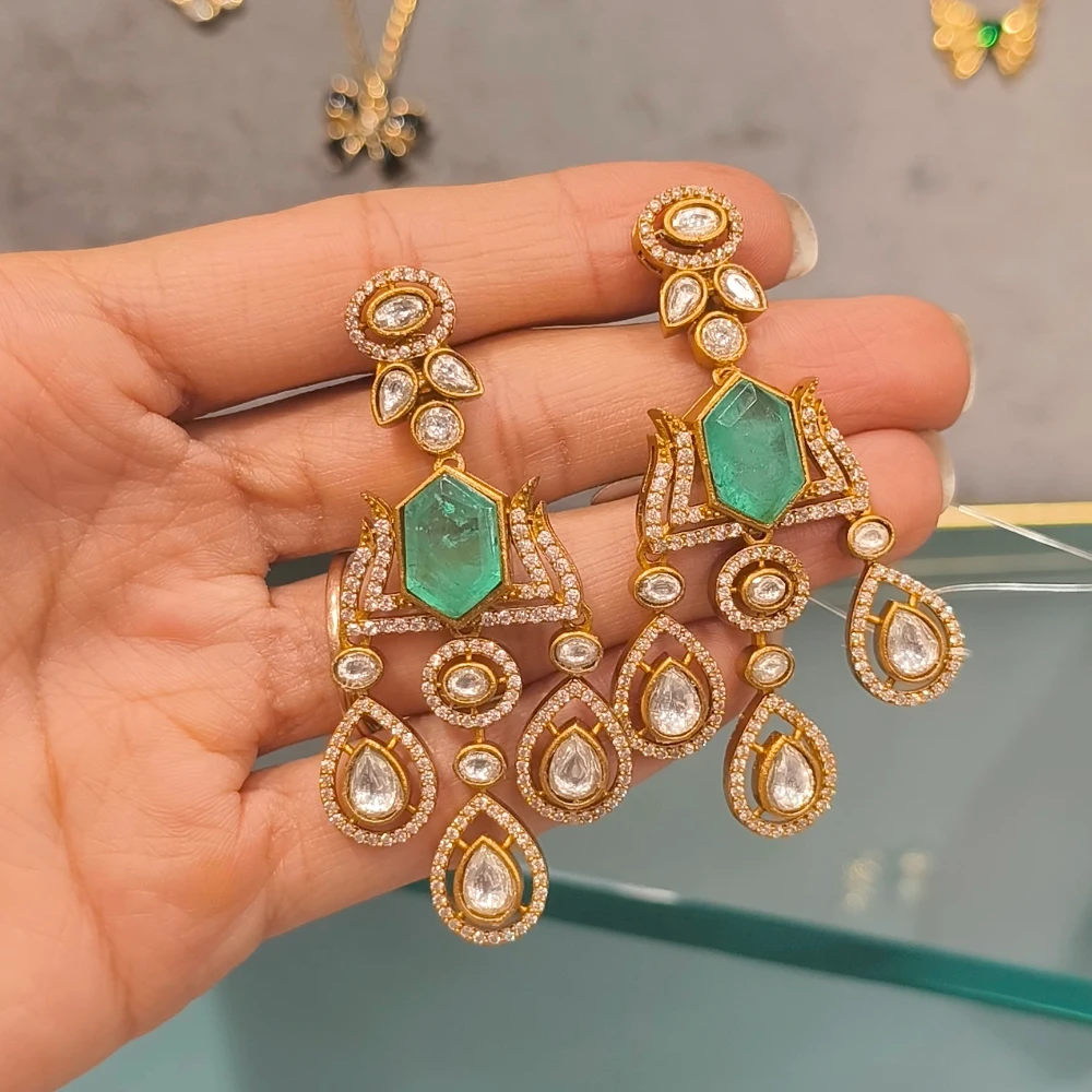 GREEN RAHA DOUBLET MOISSANITE EARRING