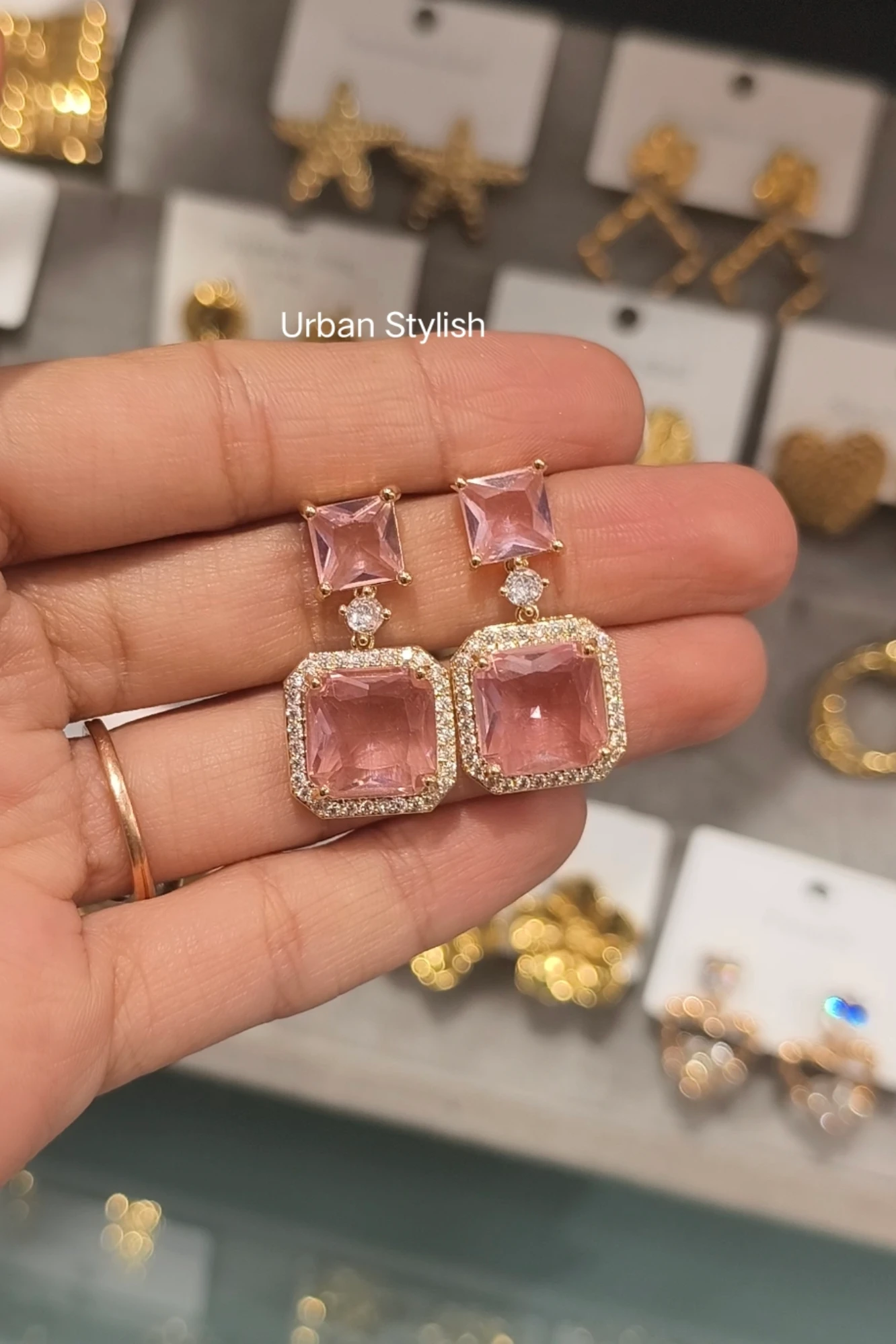 PINK STONE FANCY EARRINGS