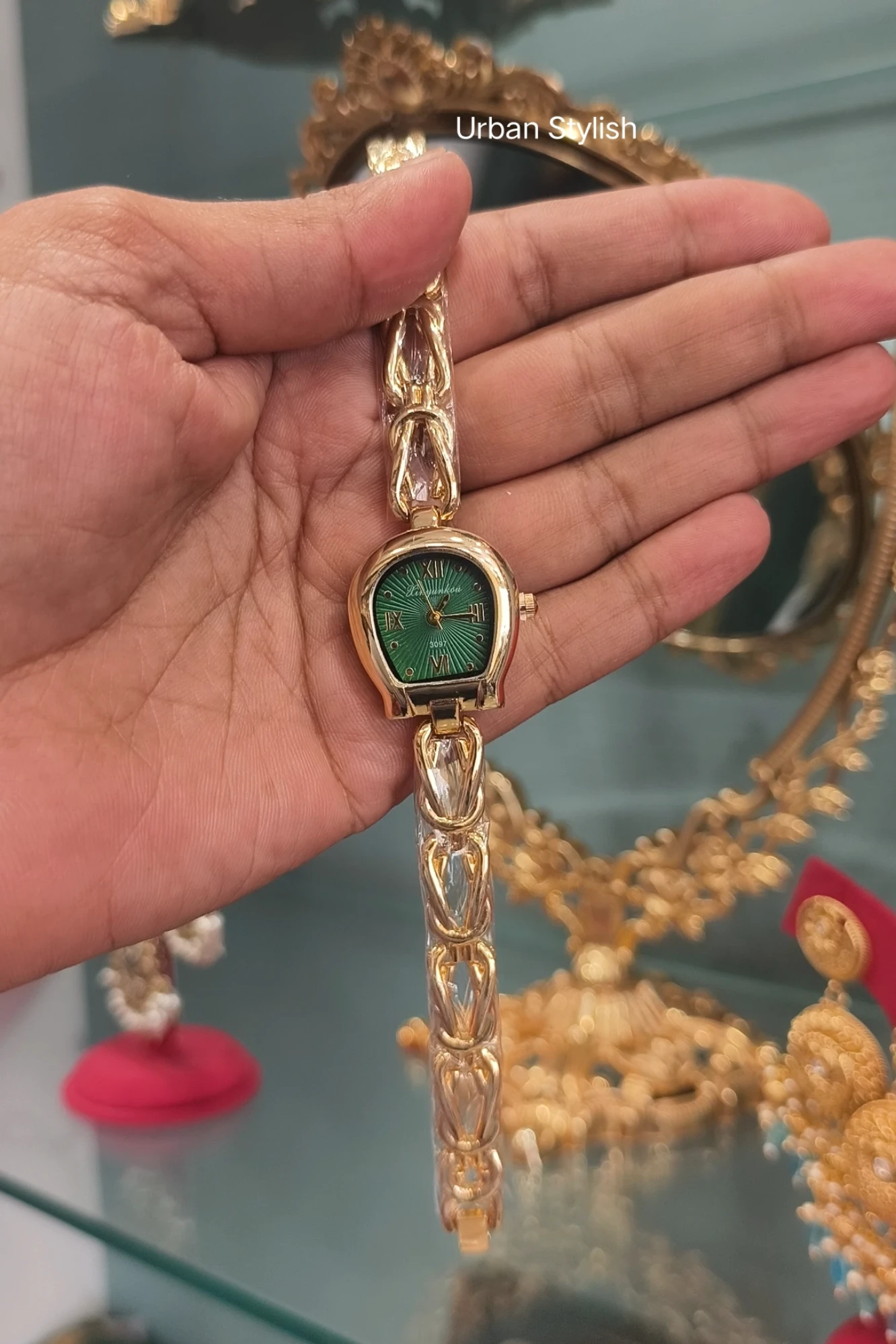 SOFIA GREEN GOLDEN FANCY WATCH (A16)