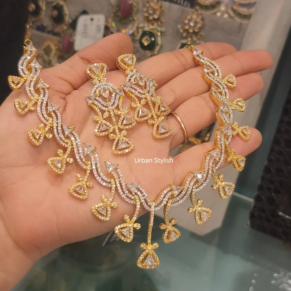 ALYA  AMERICAN DIAMOND NECKLACE WITH EARRINGS