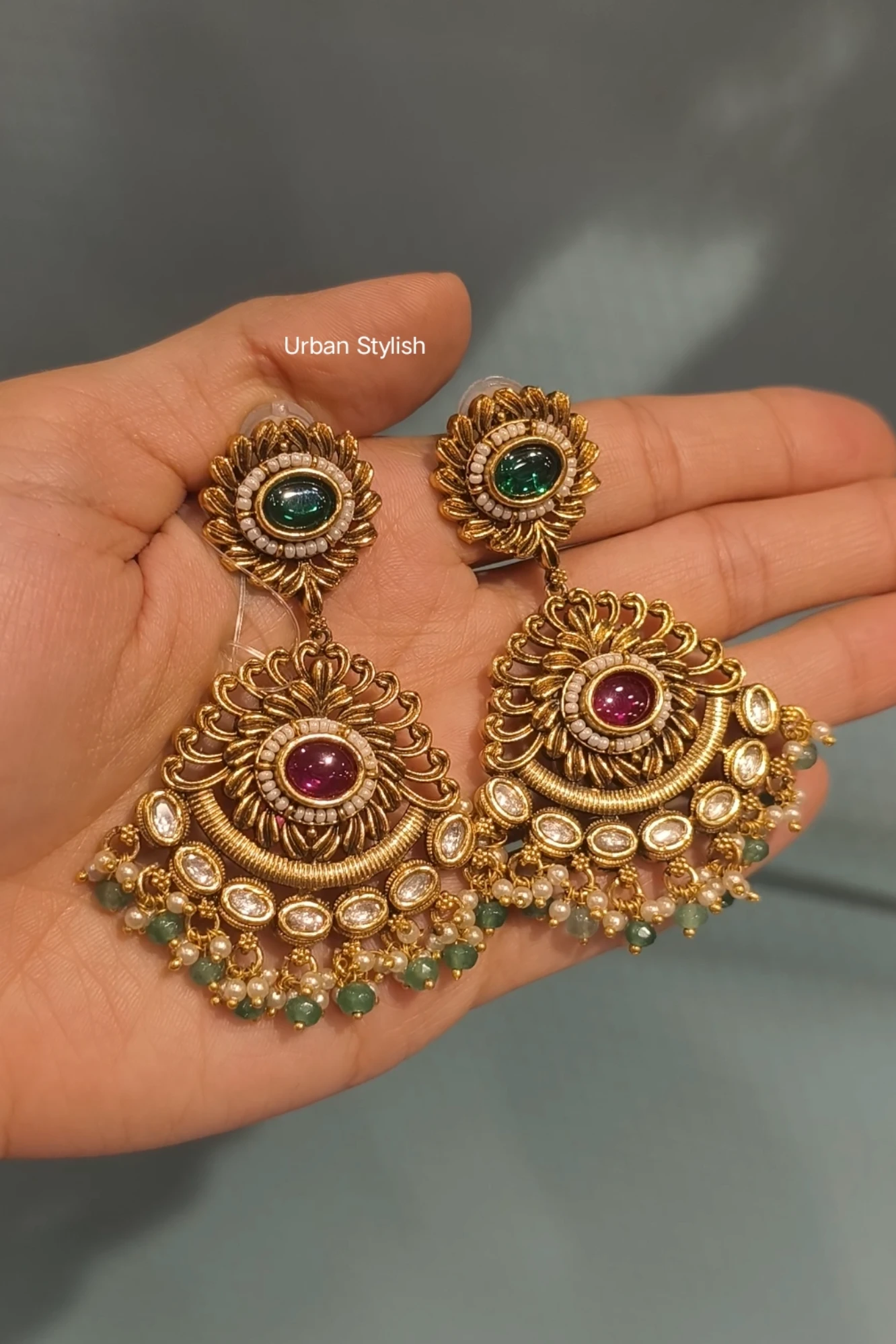 KHALID ANTIQUE GOLD PLATED EARRINGS