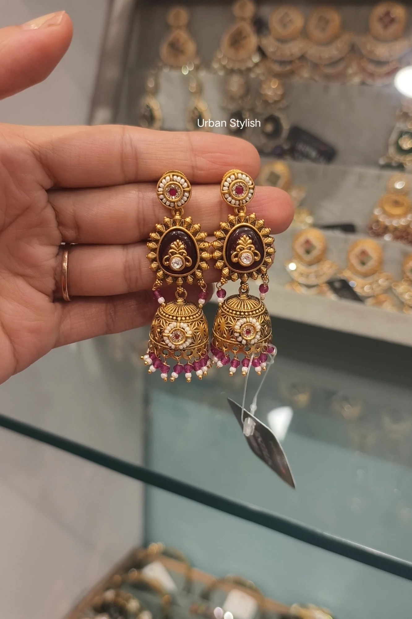 SAFINA ANTIQUE GOLD LOOK JHUMKI (9A)