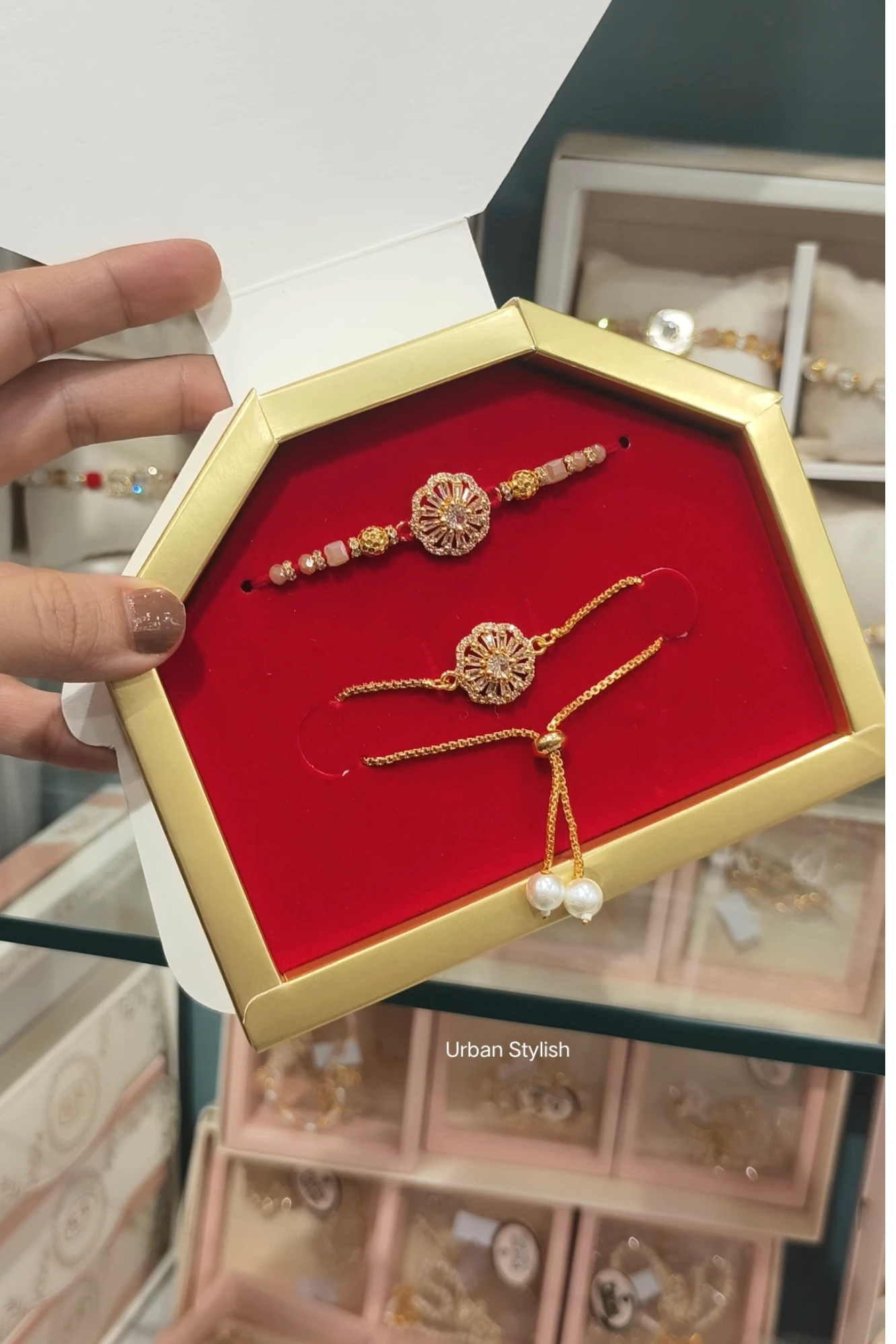 GUL E NOOR WHITE PEARLS BHAI BHABHI RAKHI (8352)