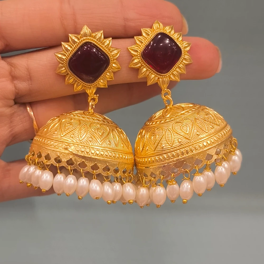 SEHAR MEHROON GOLDEN REPLICA JHUMKA
