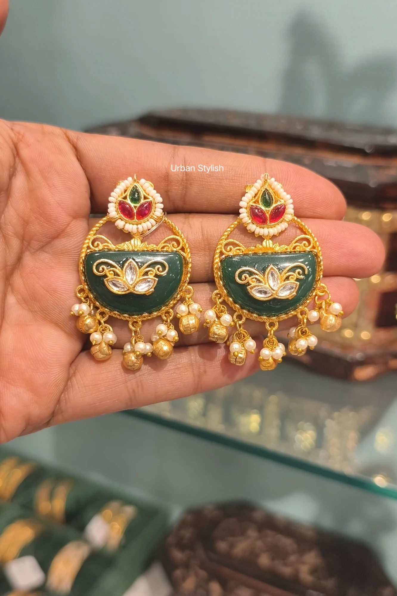 NAZIA KASHMIRI EARRINGS DARK GREEN