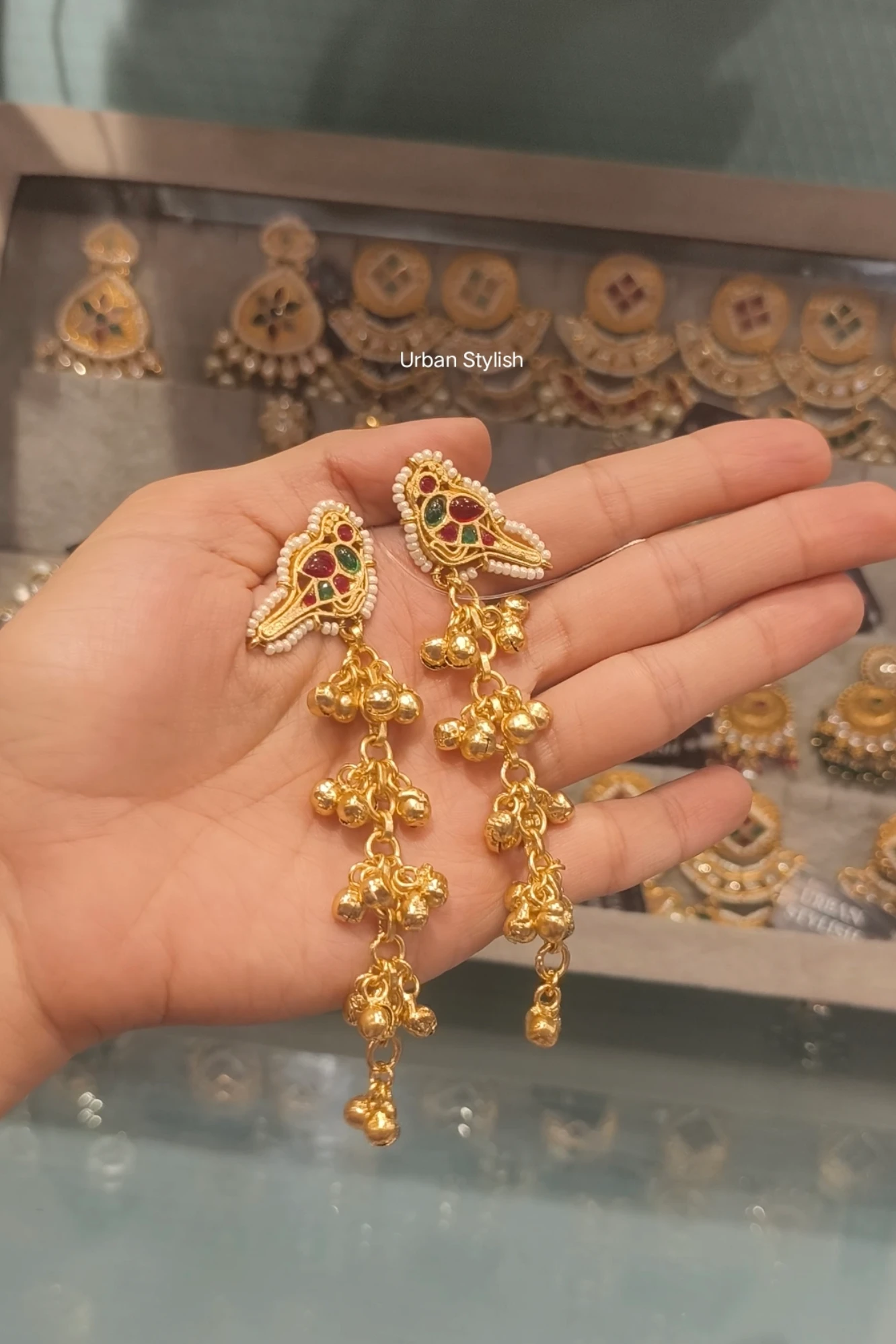 CROCUS RED AND GREEN KASHMIRI EARRINGS