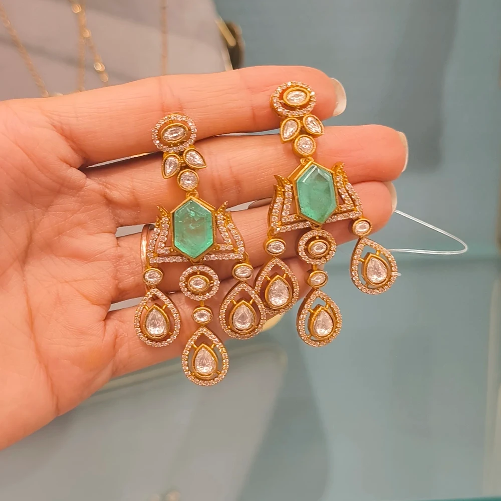GREEN RAHA DOUBLET MOISSANITE EARRING