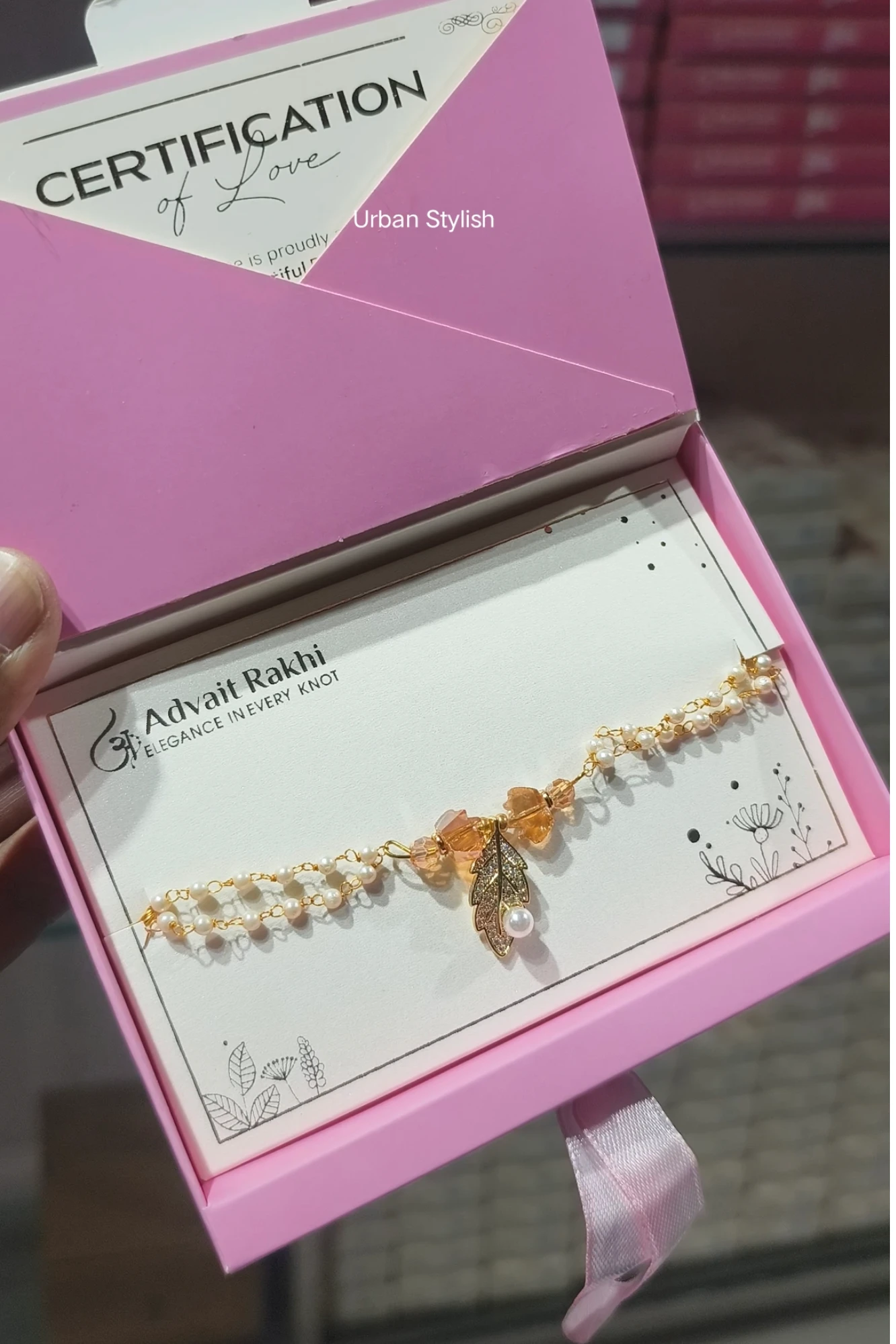 GOLDEN LEAF PEECH BHABHI BRACELET RAKHI (1745)