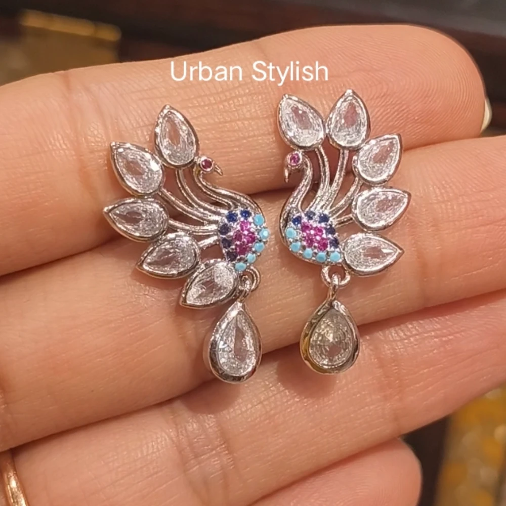 PEACOCK SILVER AMERICAN DIAMOND STUDS