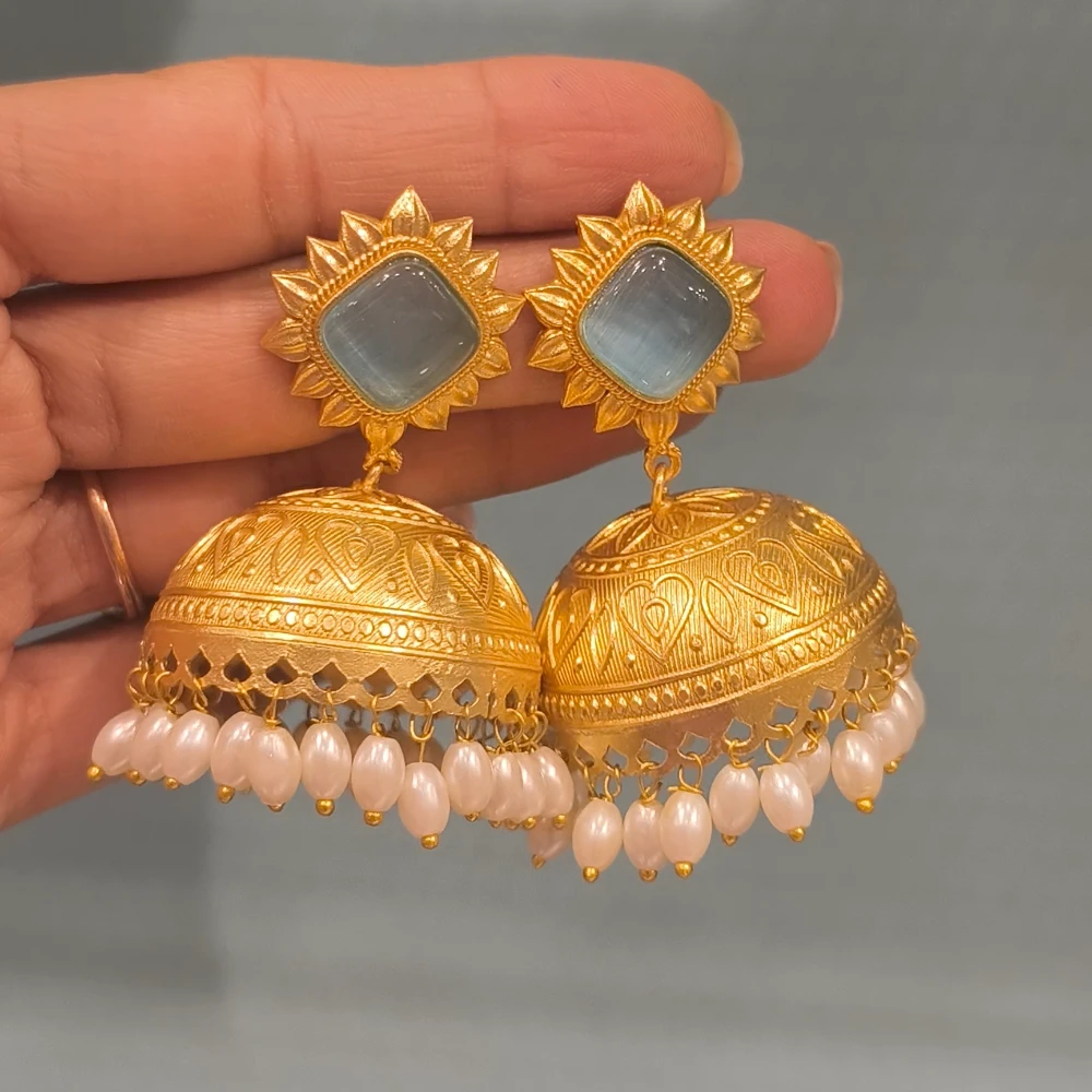 SEHAR SKY BLUE GOLDEN REPLICA JHUMKA