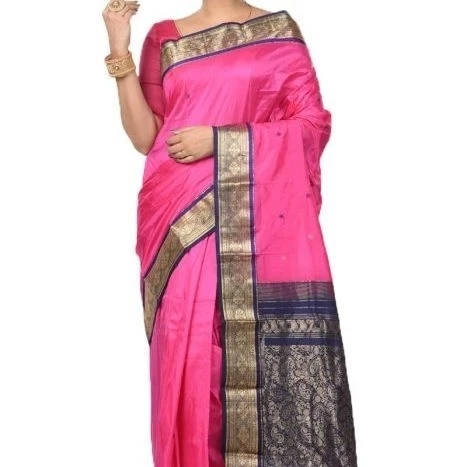 Pink and Voilet Contrast Traditional Sarees for Arangetram in Kanjeevaram Silk