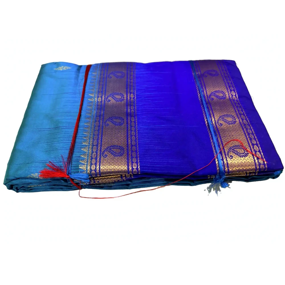 Sky Blue & Royal Blue Kanchipuram Pure Silk Saree with Blouse