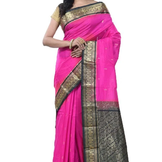 White With Black Traditional Kanchipuram Pure Silk Saree