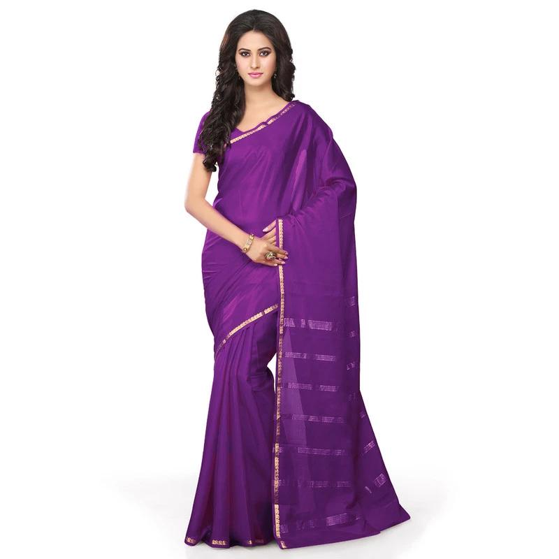 Woven Purple Self Colour Pure Mysore Silk Mango Border Saree with Silk Mark
