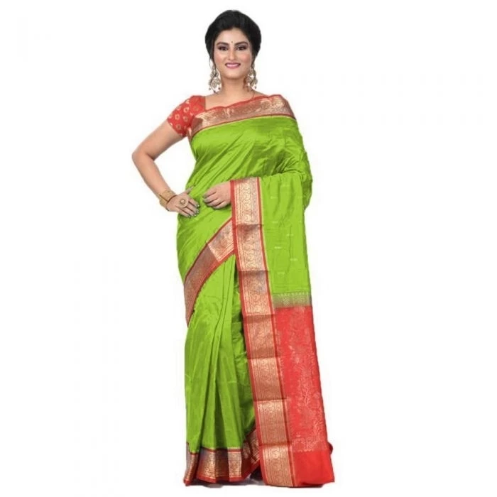 Red and Violet Contrast Traditional Kanchipuram Pure Silk Saree