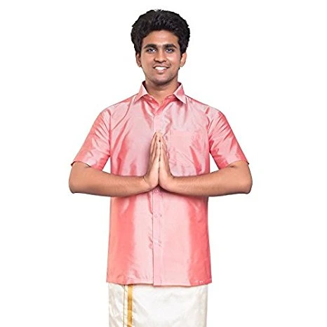 Mettalic Baby Pink Dupion Silk Full Slevees Shirt