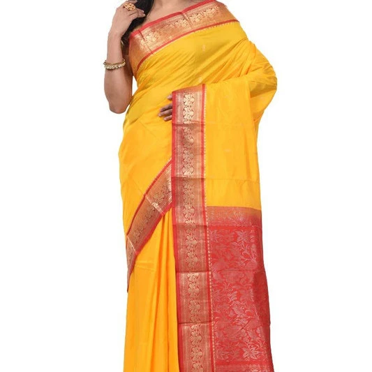 Rani Red and Green Contrast Traditional Kanchipuram Pure Silk Saree
