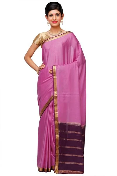 Baby Pink and Purple  Handwoven Pure Mysore Silk saree