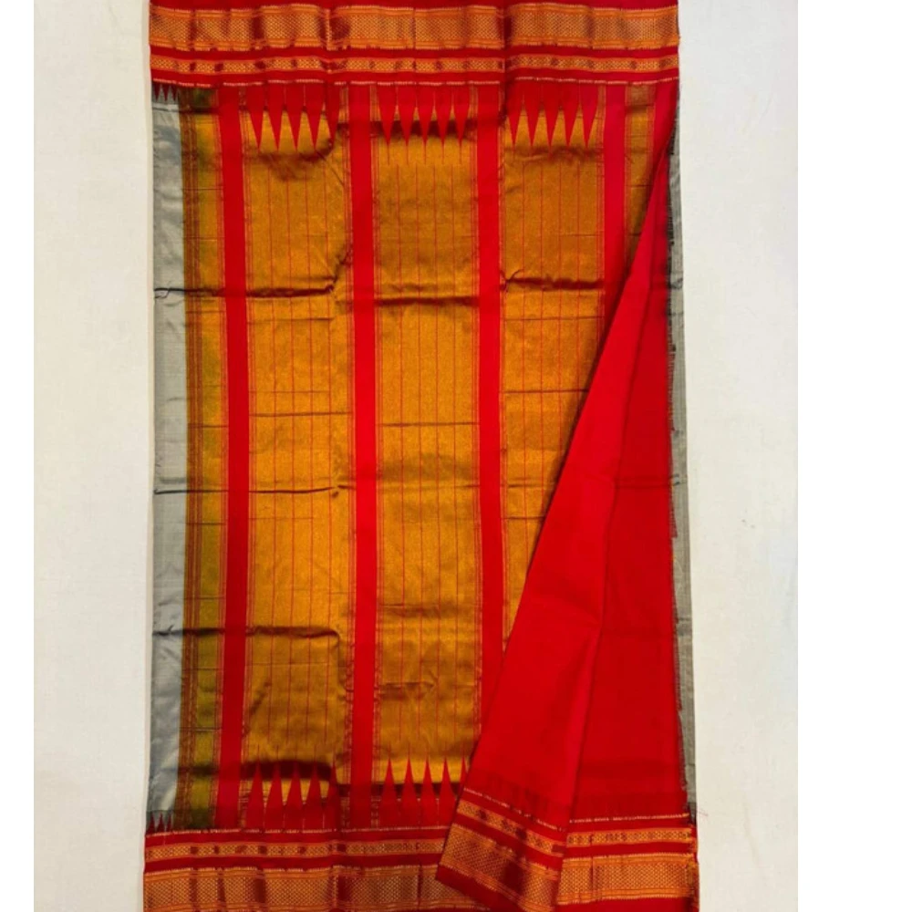 Magenta Ilkaal Butta pure silk saree with zari border and traditional woven patterns