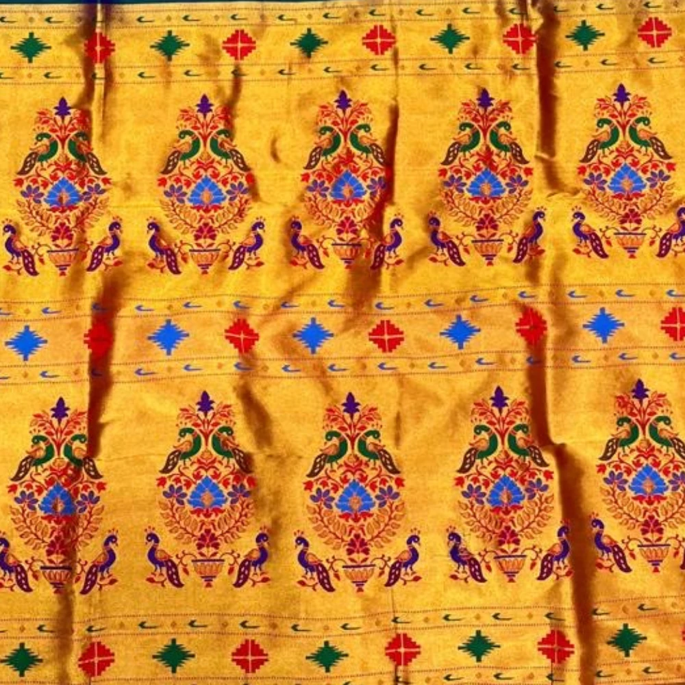 Royal Bottle Green Semi Silk Paithani Saree with Peacock Embroidery Designer Blouse