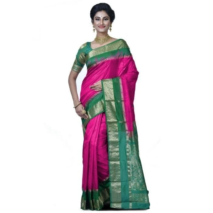 Magenta With Green Contrast  Latest Design Kanchipuram Pure Silk Exclusive Saree