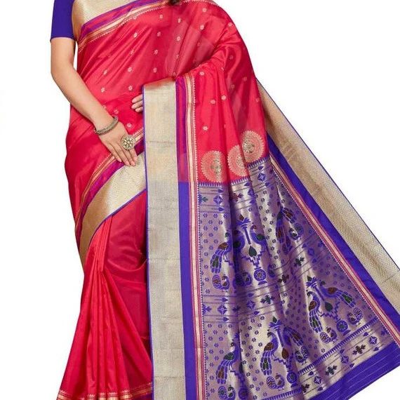 Rani Pink and Blue Paithani Art Silk Saree
