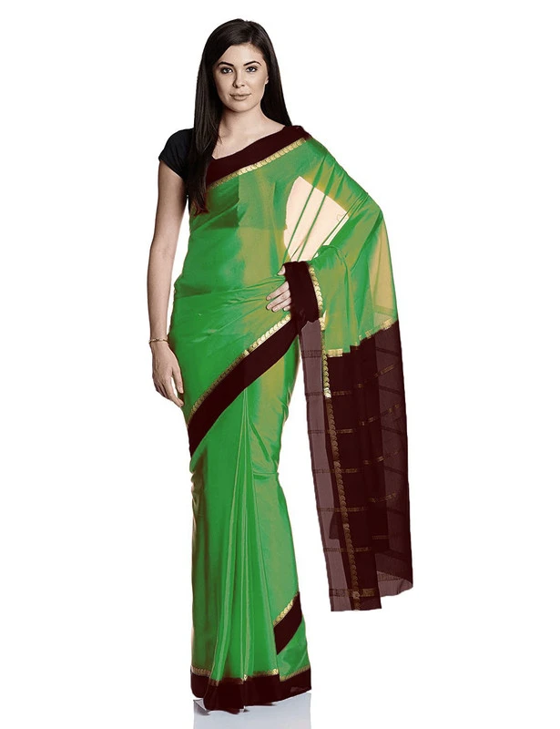 Royal Pure Mysore Silk Saree in Forest Green with Black Gold Zari Contrast