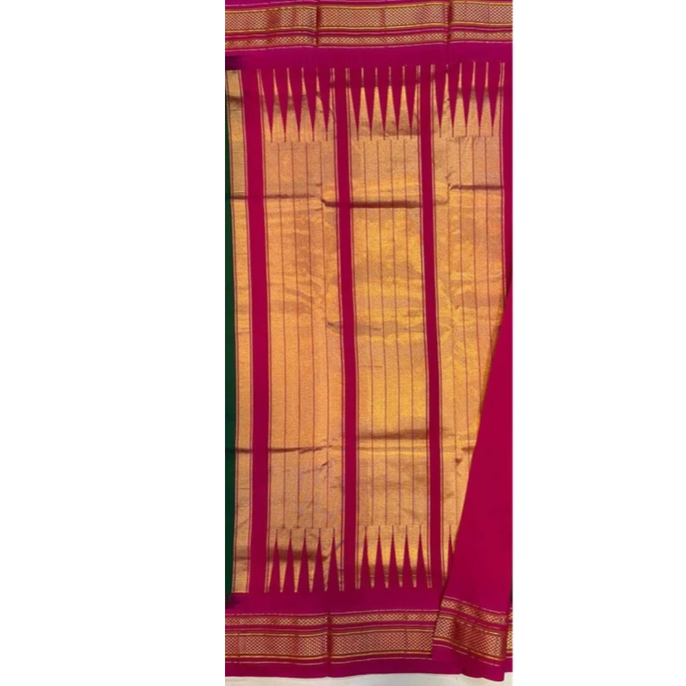 Turquoise Purple Ilkaal Butta pure silk saree with zari border and traditional weaving