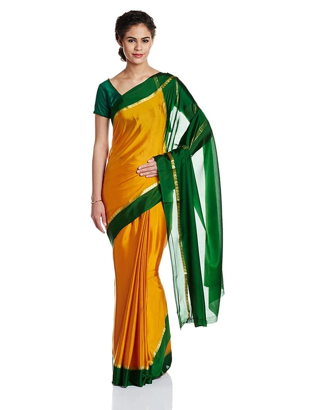 Gorgeous Pure Mysore Silk Saree in Emerald Green & Contrast Zari Border