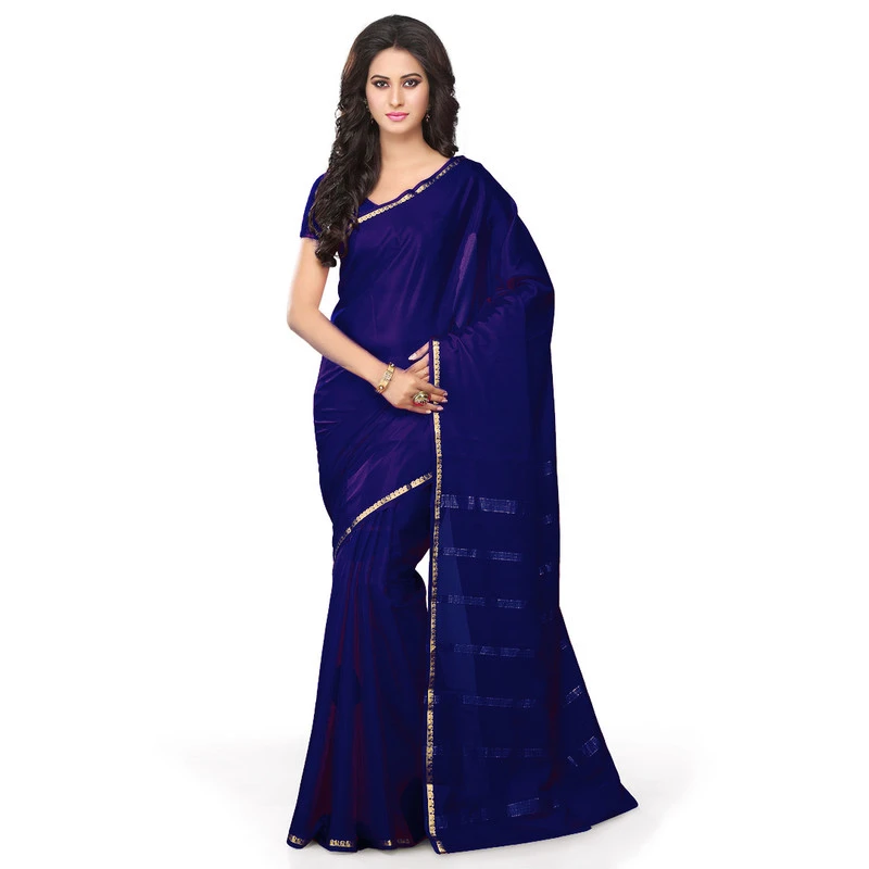Woven Violet Self Colour Pure Mysore Silk Mango Border Saree with Silk Mark