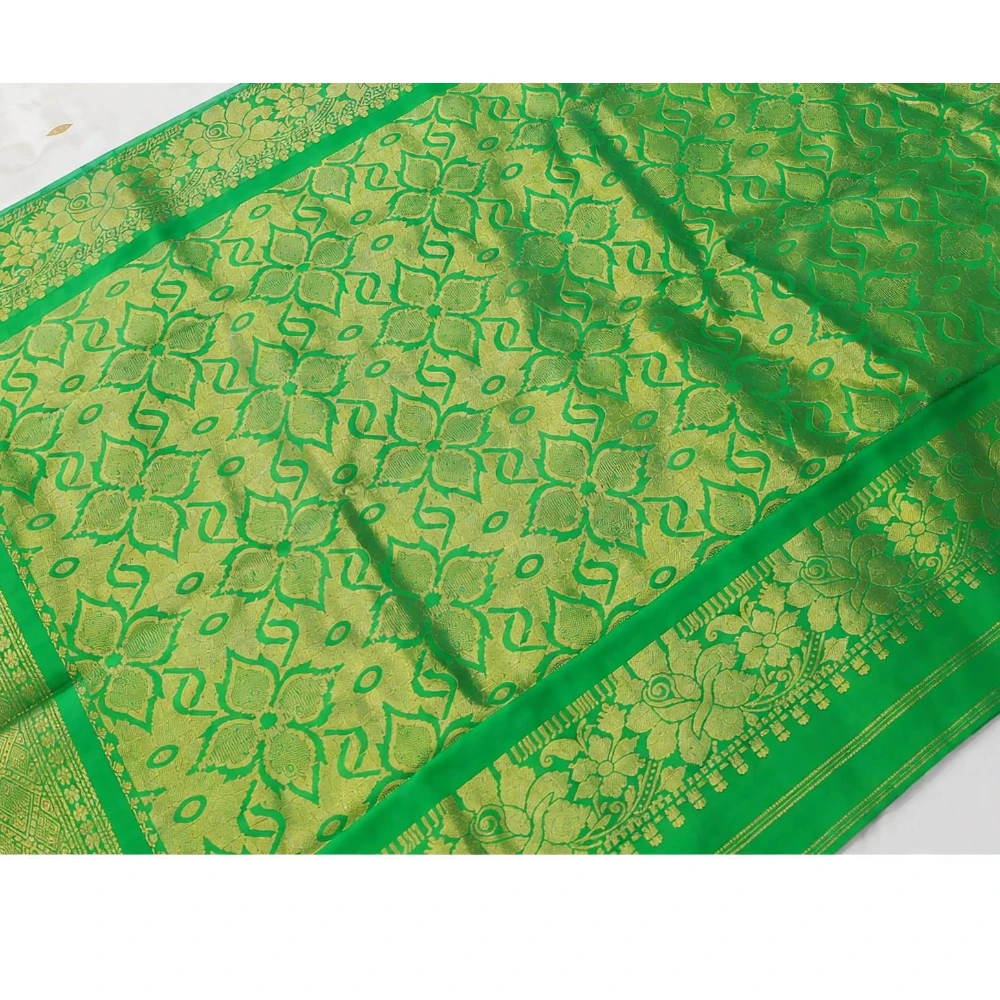 Green traditional silk saree with zari border for wedding and festive wear