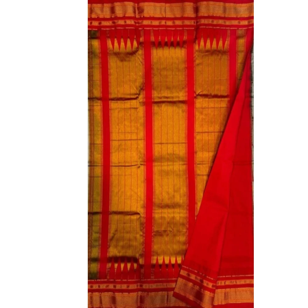 Deep Purple pure Ilkaal Butta saree with Pink zari contrast border and traditional gold motifs