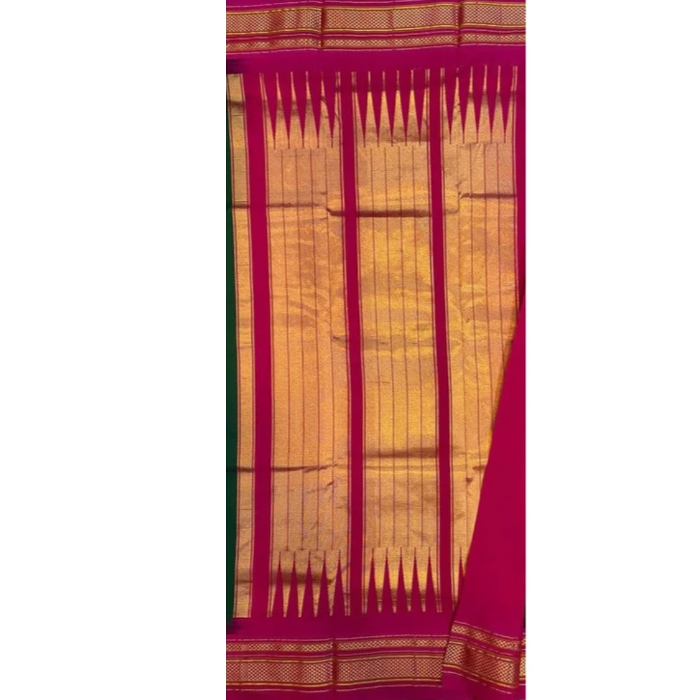 Pink Ilkaal plain pure saree with Pink zari border and traditional woven design