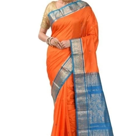 Sky Blue and Rani Pink Contrast Traditional Kanchipuram Pure Silk Saree